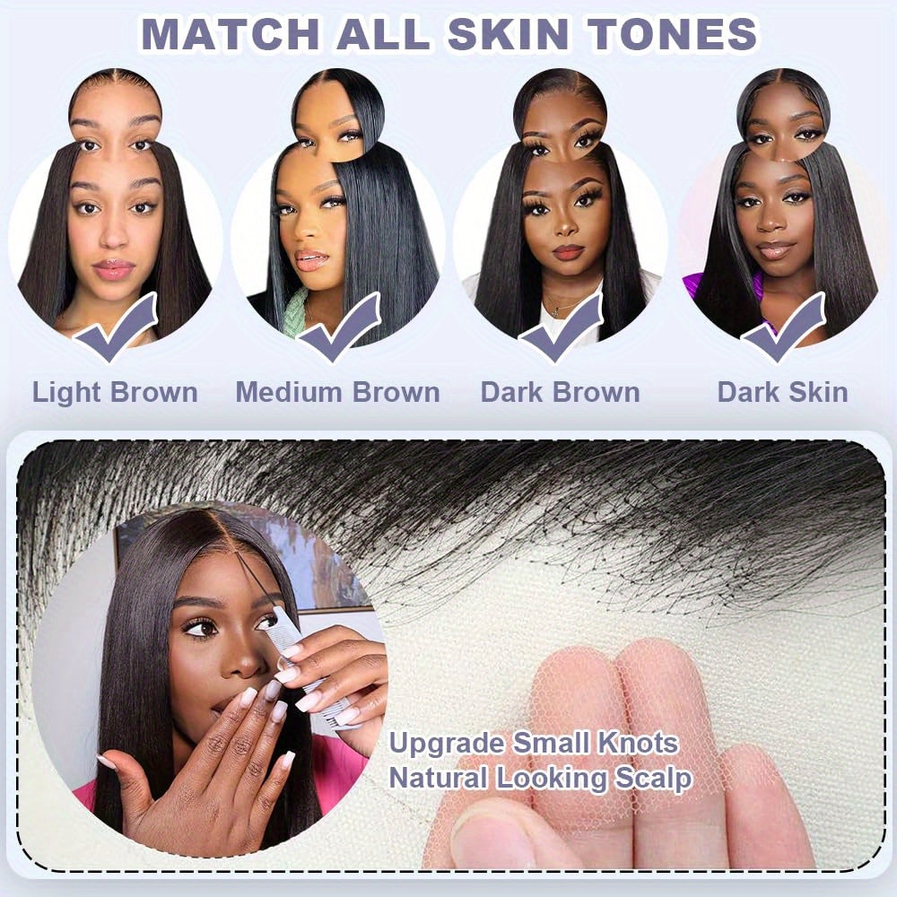 5x5 HD Transparent Lace Front Wig Glueless Closure Human Hair Wig - 3-Second Application, Pre-Plucked & Pre-Cut, Pre-Bleached Knots, 250% Density Sleek Straight Hair for | Natural Hairline, High-Density Voluminous Hair, Wig A